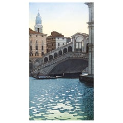 Vintage Rialto Bridge Venice Italy Etching