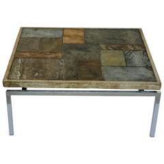 Square Slate Stone Table in the Manner of Paul Kingma, Dutch, circa 1970