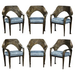 Paul Evans Set of 6 Rare Sculpted Bronze Dining Chairs 1969 'Signed and Dated'