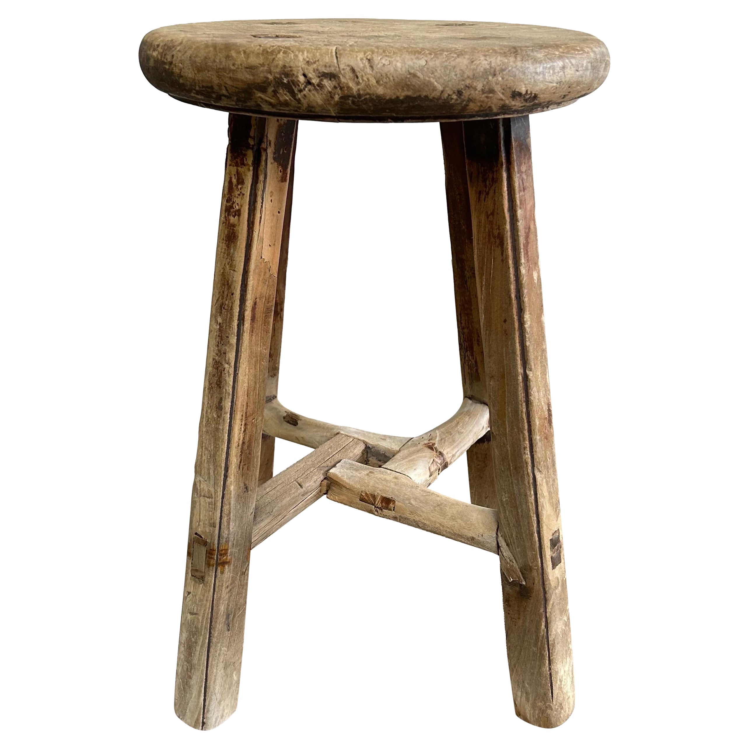 Vintage Elm Wood Stool For Sale at 1stDibs