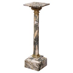 Antique 19th Century French Napoleon III Carved Marble and Bronze Selette Pedestal Table