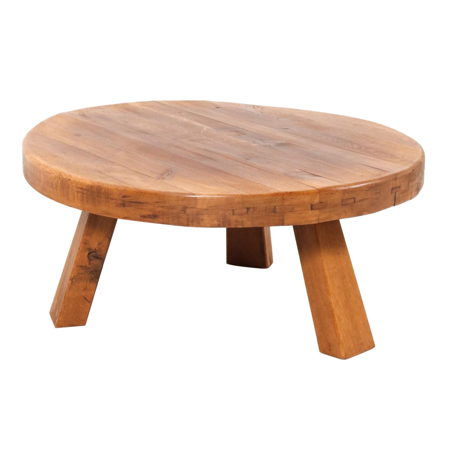 Oak Mid-Century Modern Rustic Brutalist Round Coffee Table, 1960s