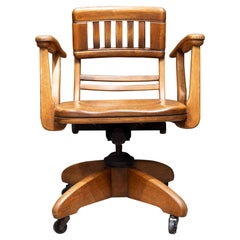 Rare Antique Adjustable Swivel Oak Desk Chair with Floating Back Rest c.1926