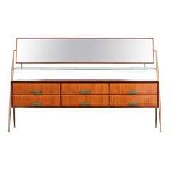 Silvio Cavatorta Mid-Century Italian Rosewood Credenza, Swivel Mirror and Shelf
