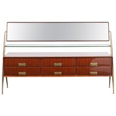 Silvio Cavatorta Mid-Century Italian Rosewood Credenza with Swivel Mirror