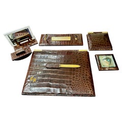 Paris Crocodile Skin 7 Piece Desk Set French Art Deco Complete