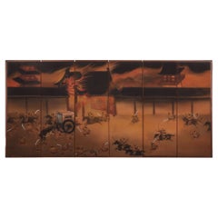 Japanese Six Panel Screen: the Burning of Nanto Temple