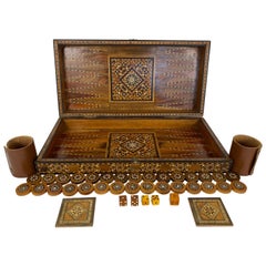 Syrian Mosaic Wooden Inlaid Marquetry Box Backgammon Set