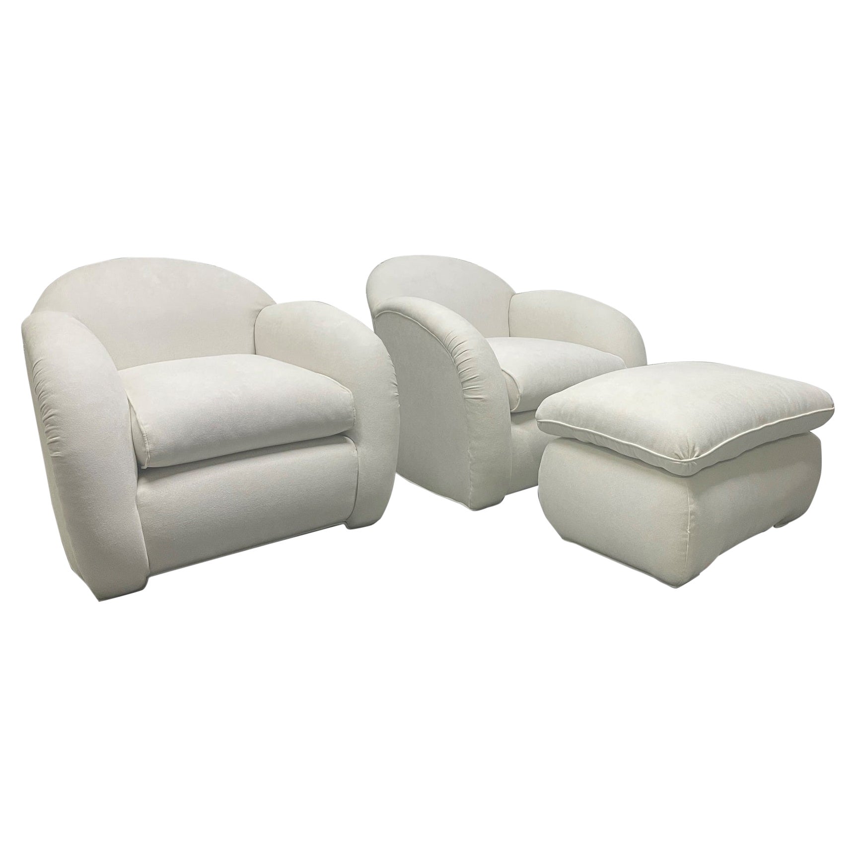 Pair Art Deco Lounge Chairs with Matching Ottoman