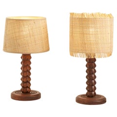 French, 1950's Pair of Oak Lamps