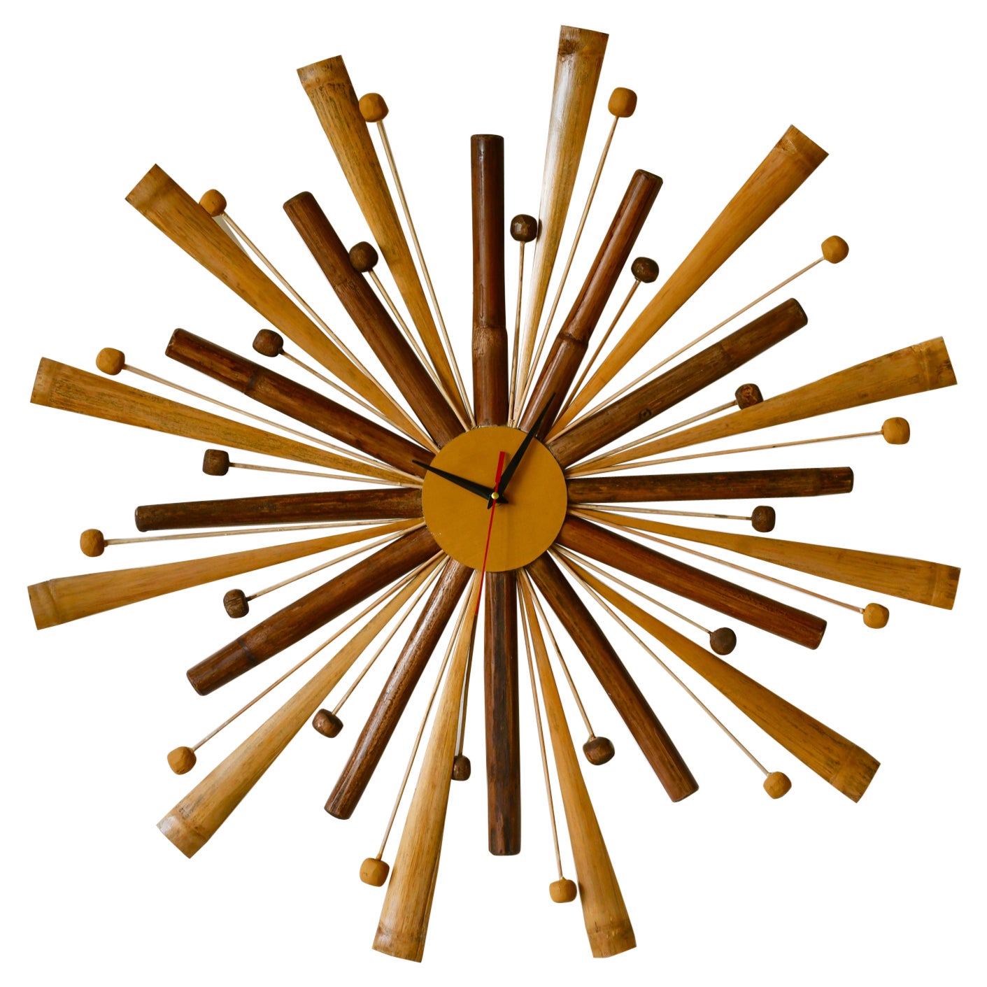 Natural Rattan and Bamboo Mid Century style Starburst Clock Hand Made