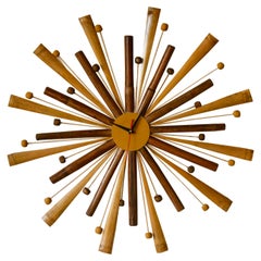 Natural Rattan and Bamboo Mid Century style Starburst Clock Hand Made