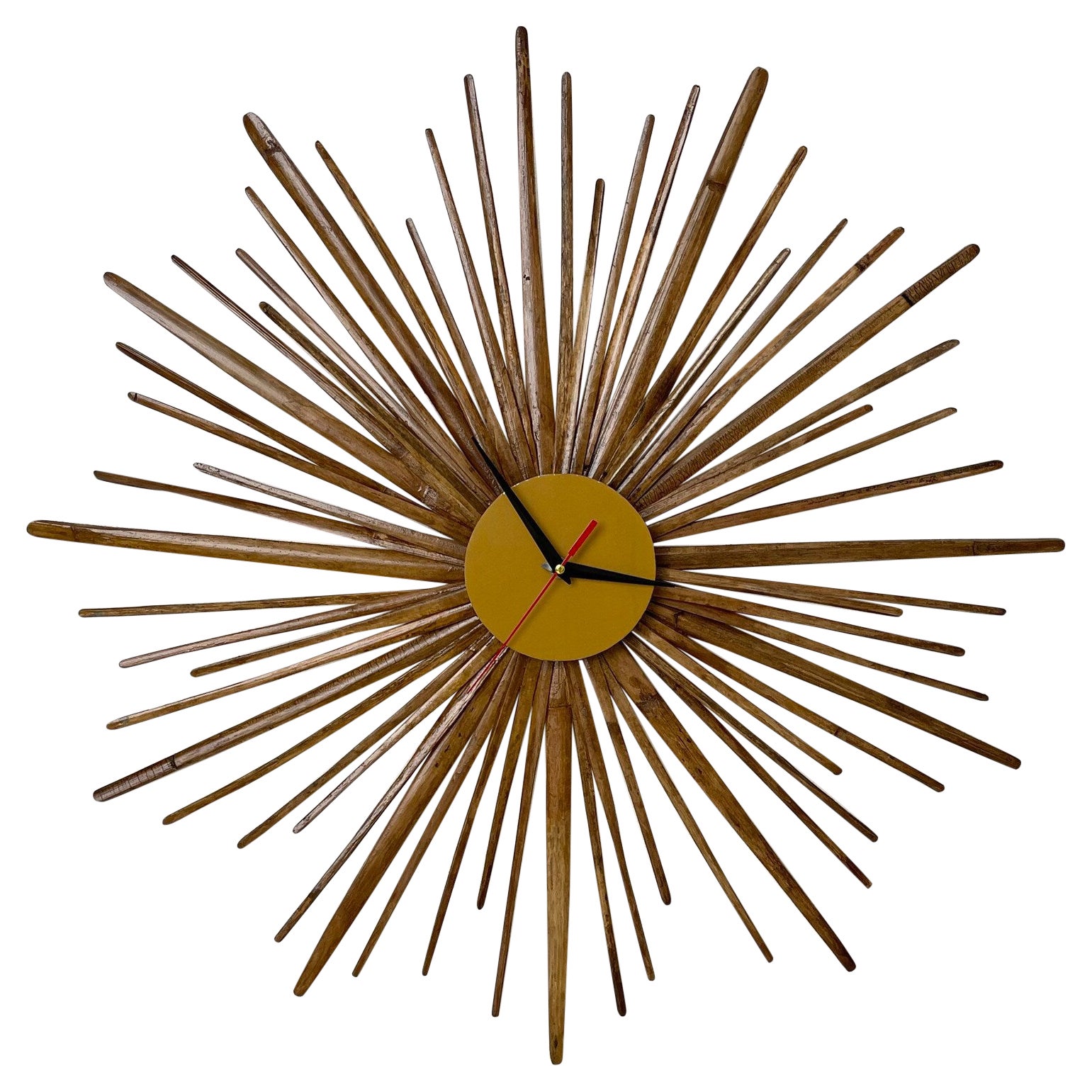 Natural Rattan Mid Century style Starburst Clock Hand Made For Sale