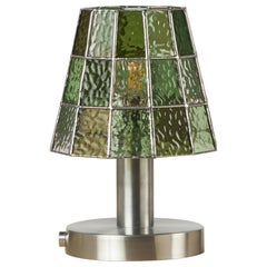 Fun Guy Stained Glass Table Lamp with Natural Aluminum Base by Frangere Studio