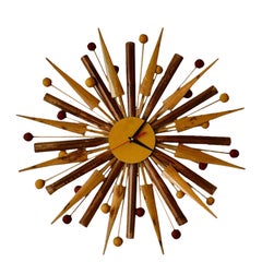 Natural Rattan and Bamboo Mid Century style Starburst Clock Hand Made
