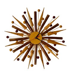 Horloge en rotin naturel et bambou style Mid Century Starburst Hand Made