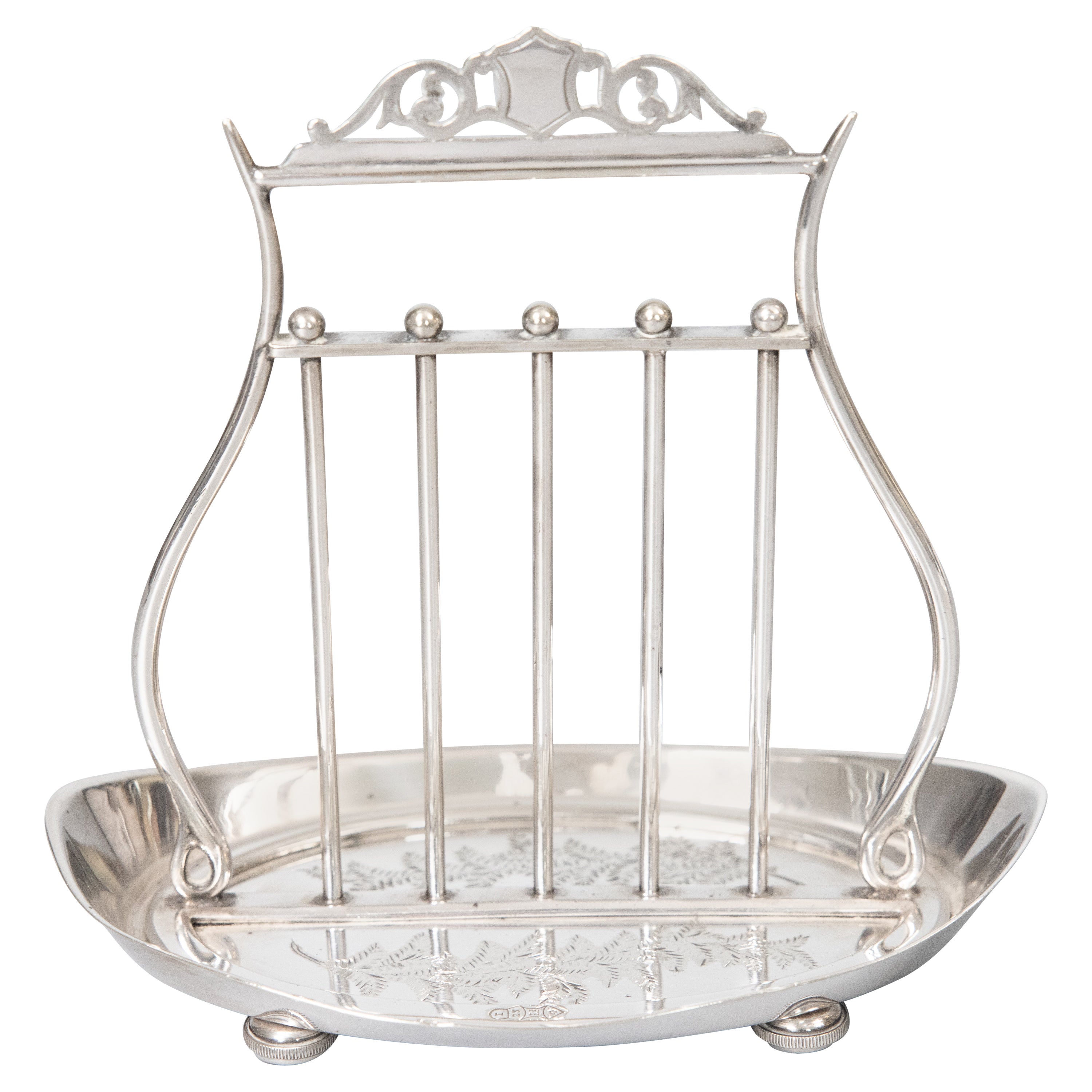 19th Century English Sheffield Silver Plate Lyre Shaped Letter Rack Holder For Sale