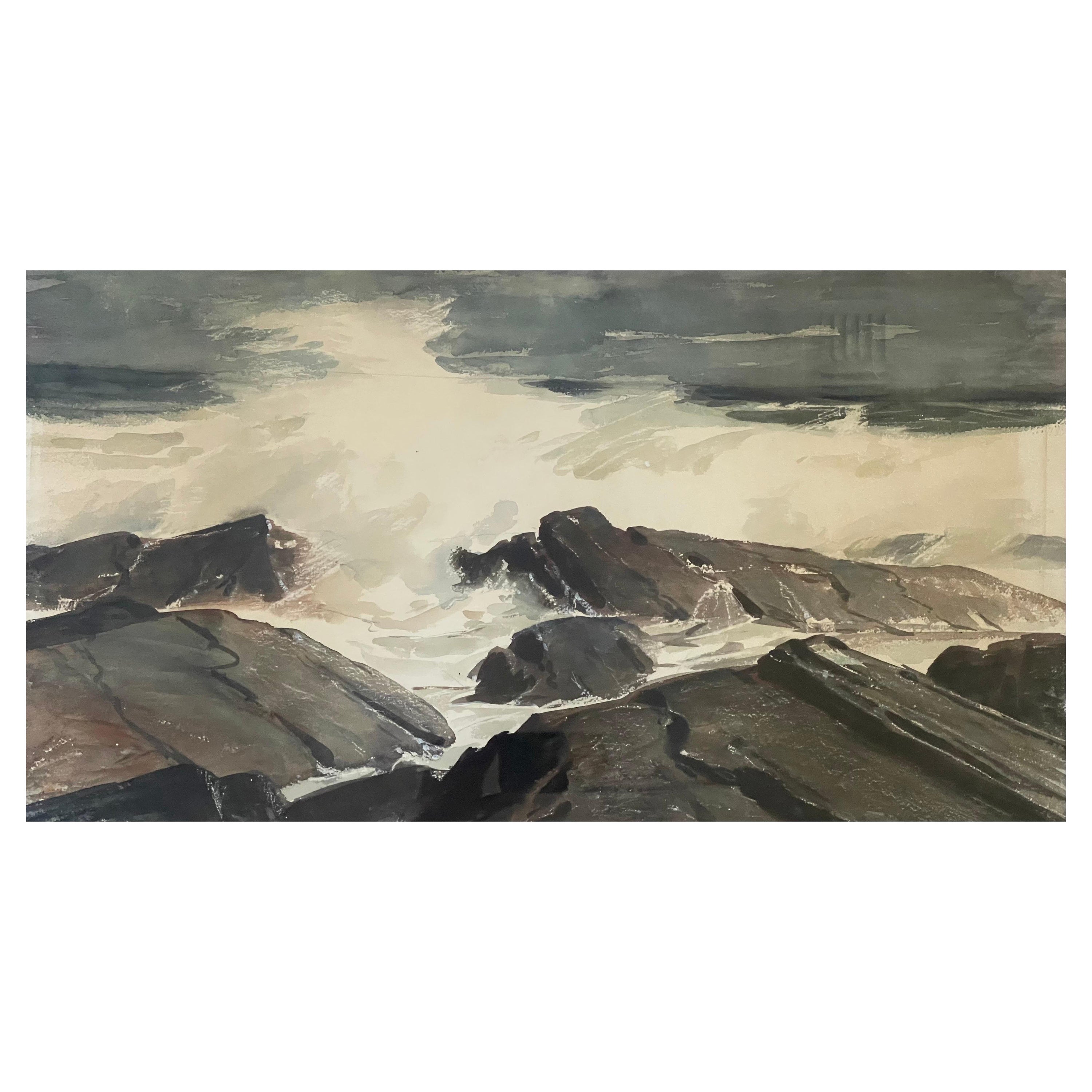 Peinture à l'aquarelle originale de paysage marin par Harry Russell Ballinger