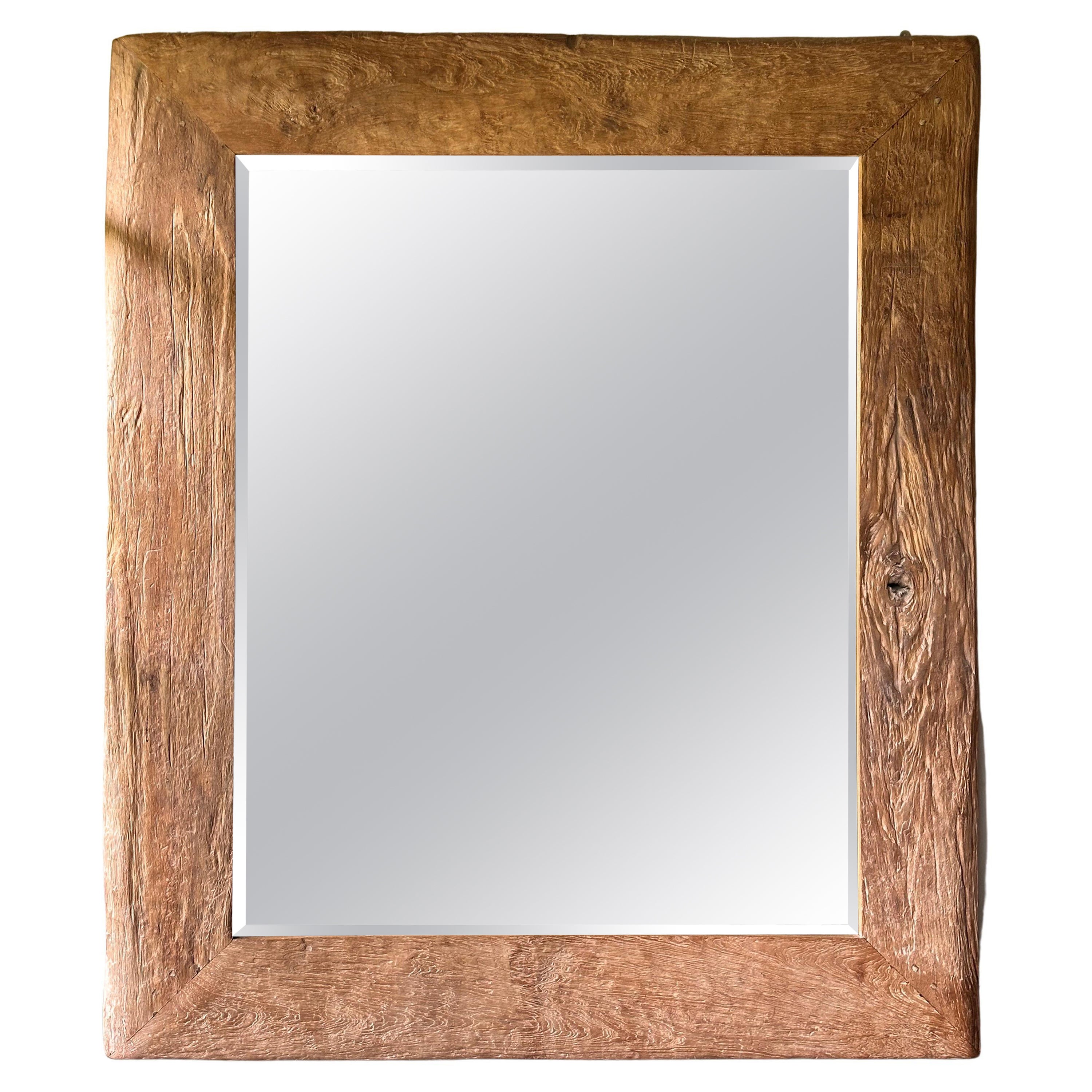 Very Large Teak Wood Framed Mirror, Modern Organic For Sale