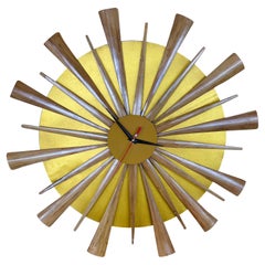 Horloge en rotin naturel et bambou style Mid Century Starburst Hand Made