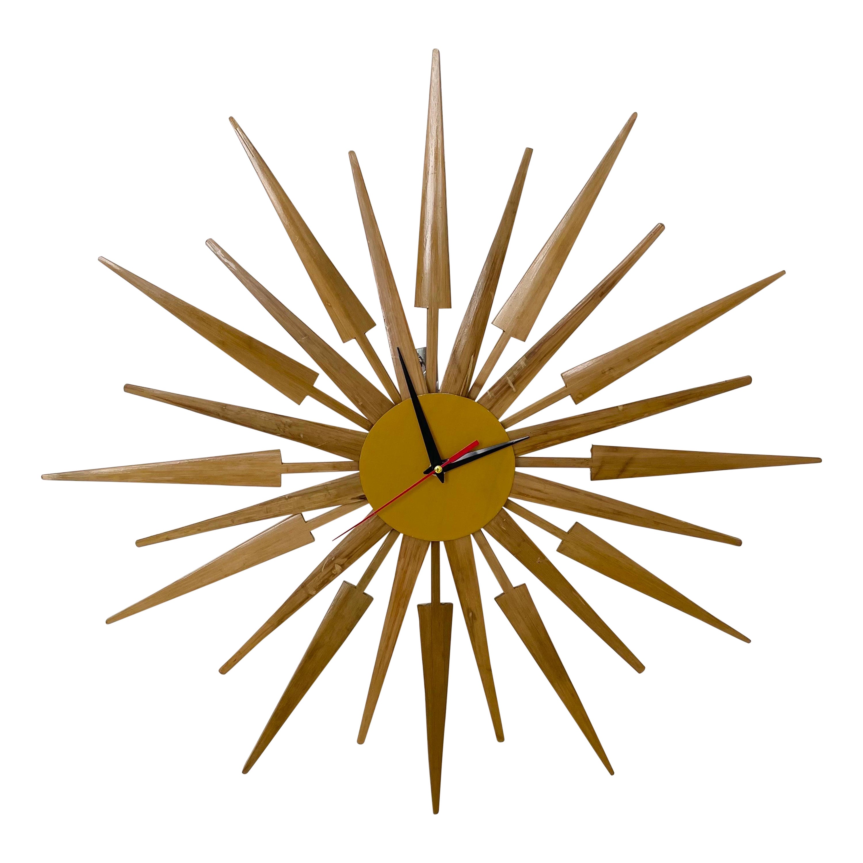 Natural Bamboo Mid-Century Style Starburst Clock Hand Made