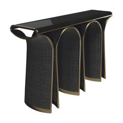 Rattan Console with Shell and Bronze-Patina Brass Inlay by R&Y Augousti