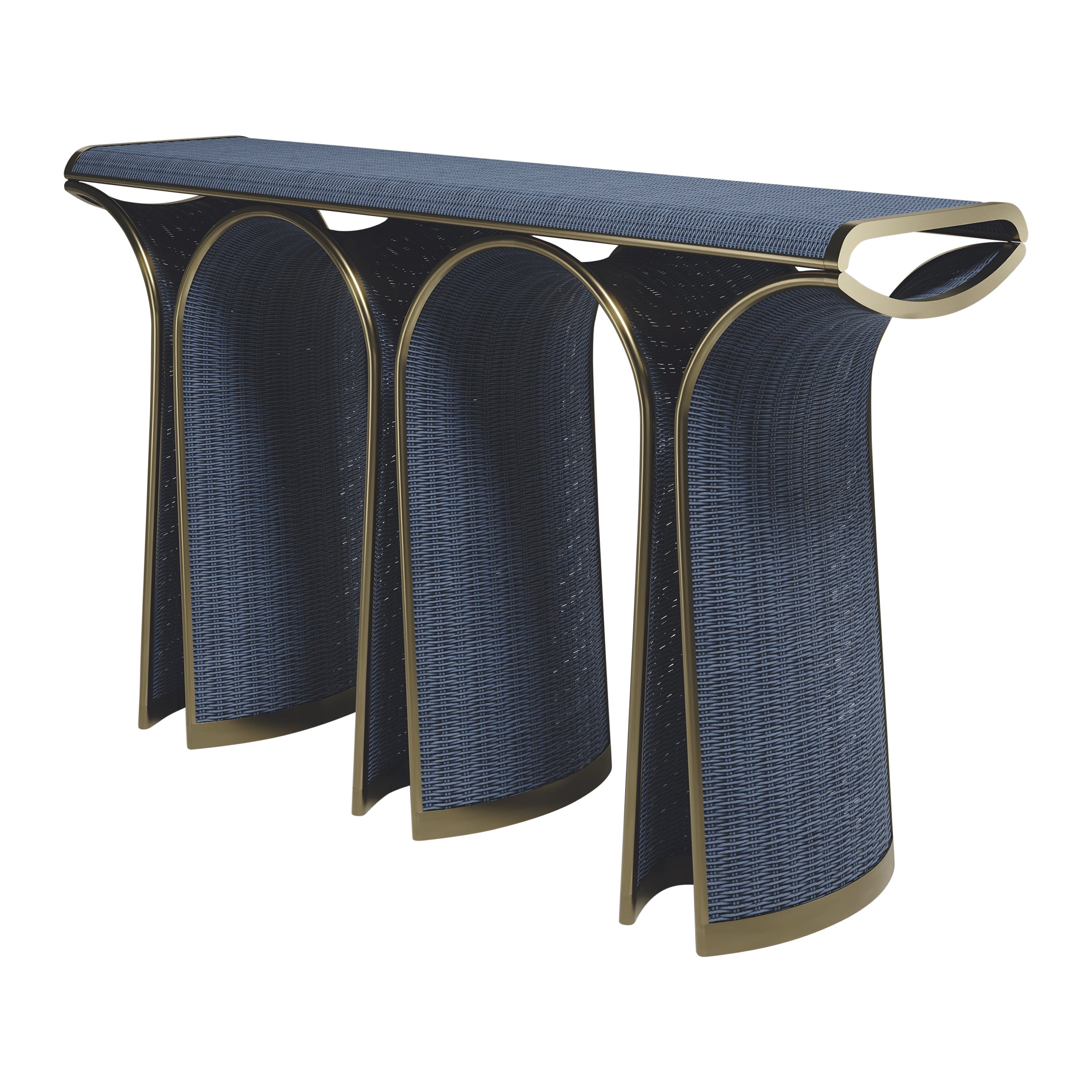Rattan Console with Bronze-Patina Brass Inlay by R&Y Augousti