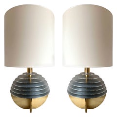 Mid-Century Modern Pair of Metal and Brass Saturn Lamps by Banci, Italy, 1970s