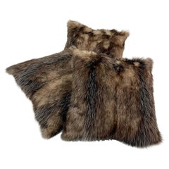 Set of 3 Fur Cushion with Cotton / Down Feather Insert, Opossum  