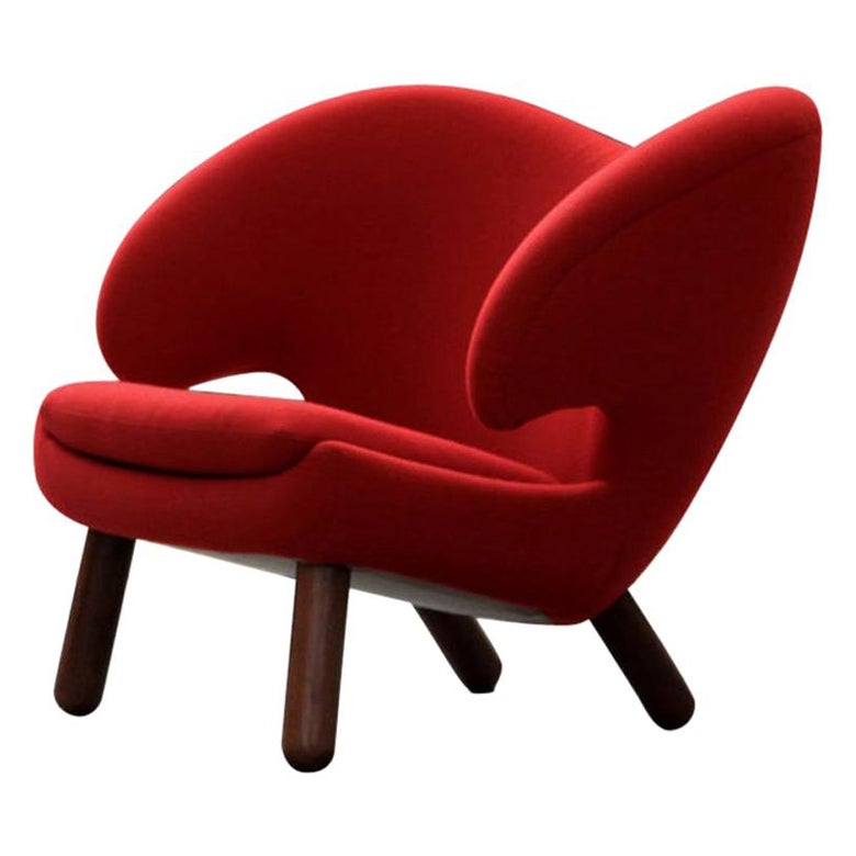 Finn Juhl Pelican Chair Red Fabric Divina and Wood