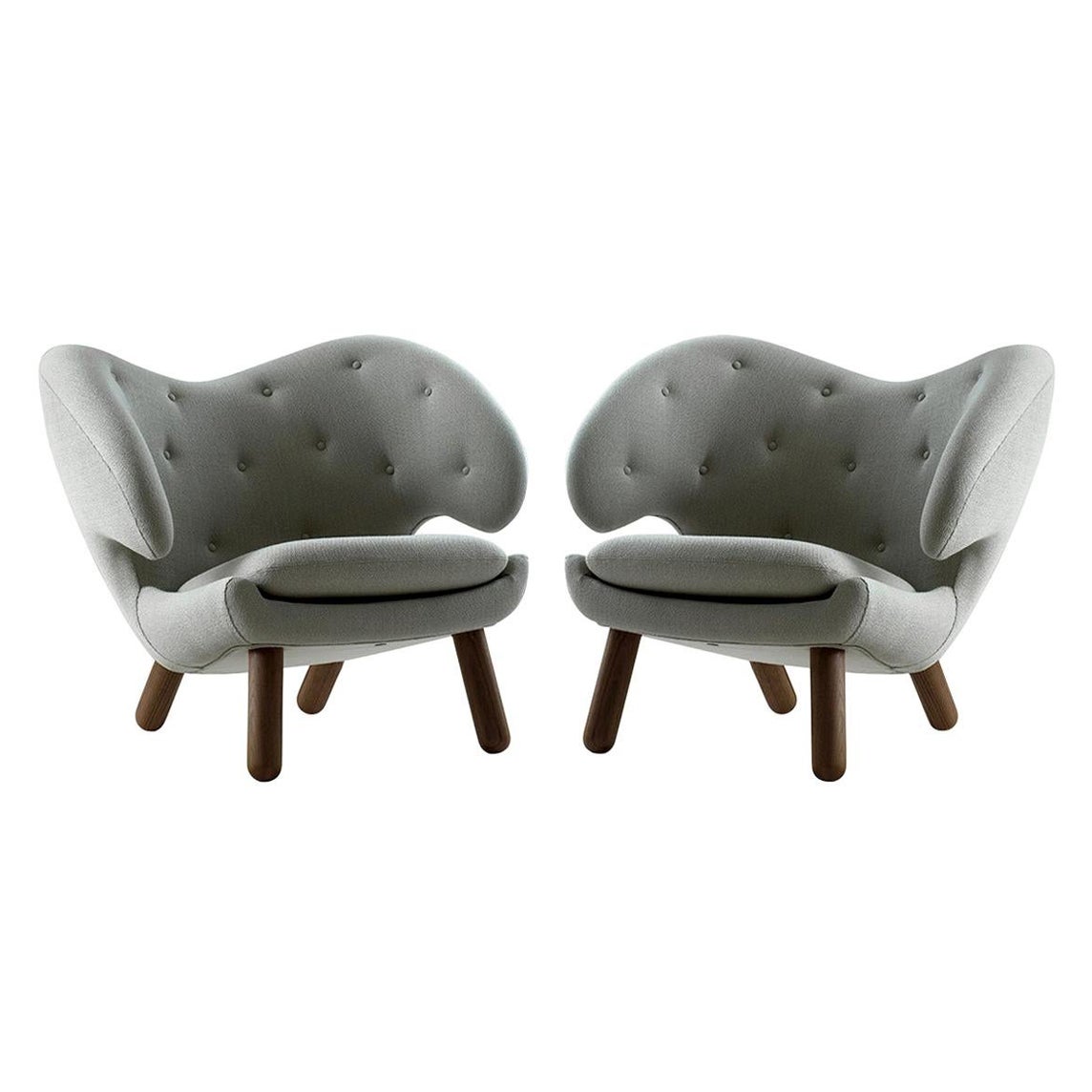 Set of Two Pelican Chairs by Finn Juhl in Wood and Fabric