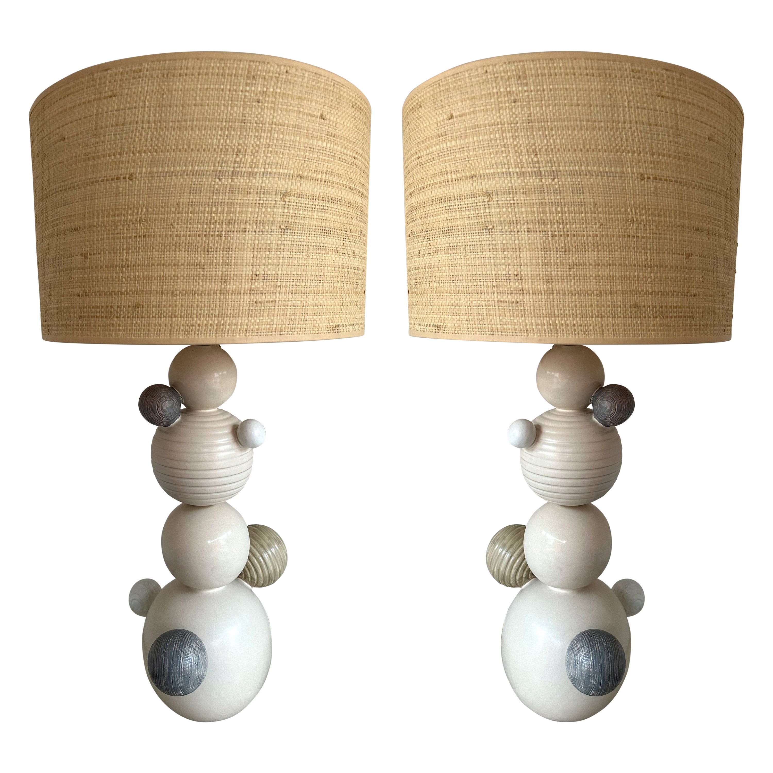 Contemporary Pair of Ceramic Atomo Lamps by Antonio Cagianelli, Italy For Sale