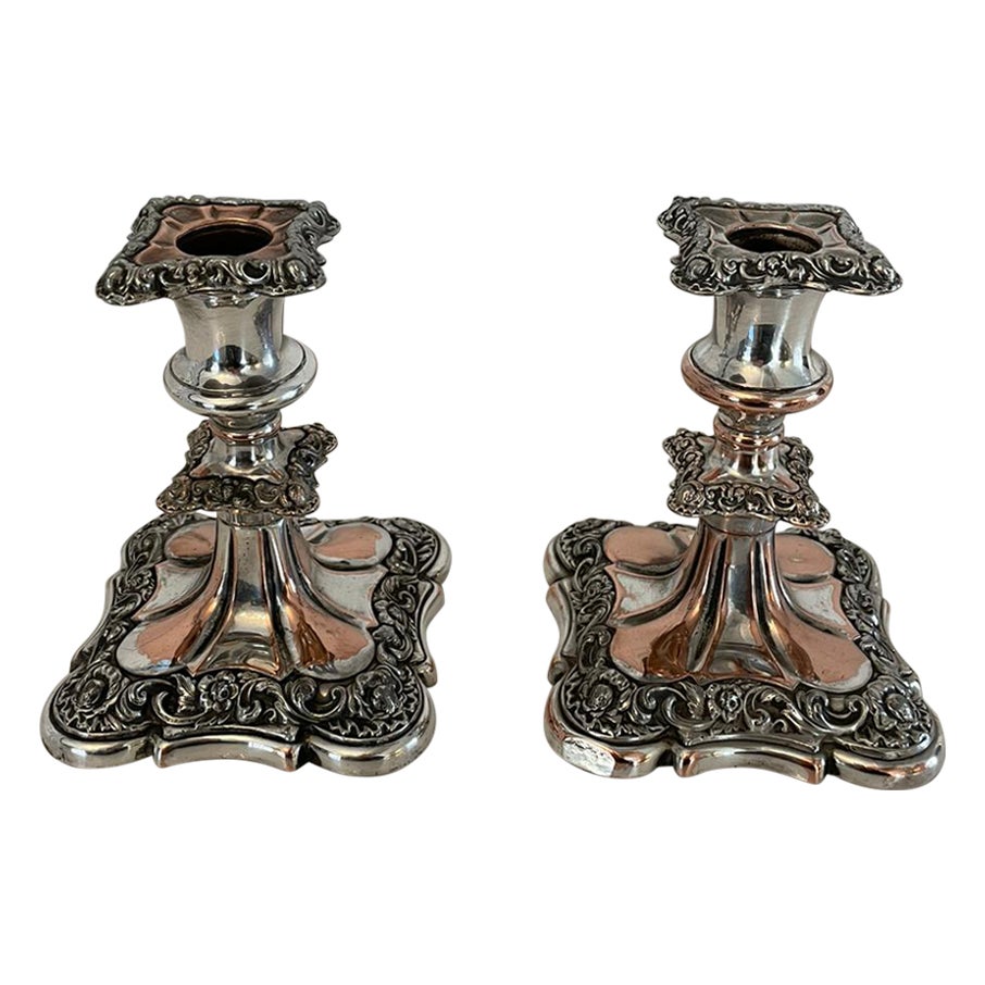Small Pair of Quality Antique Victorian Sheffield Plated Candlesticks