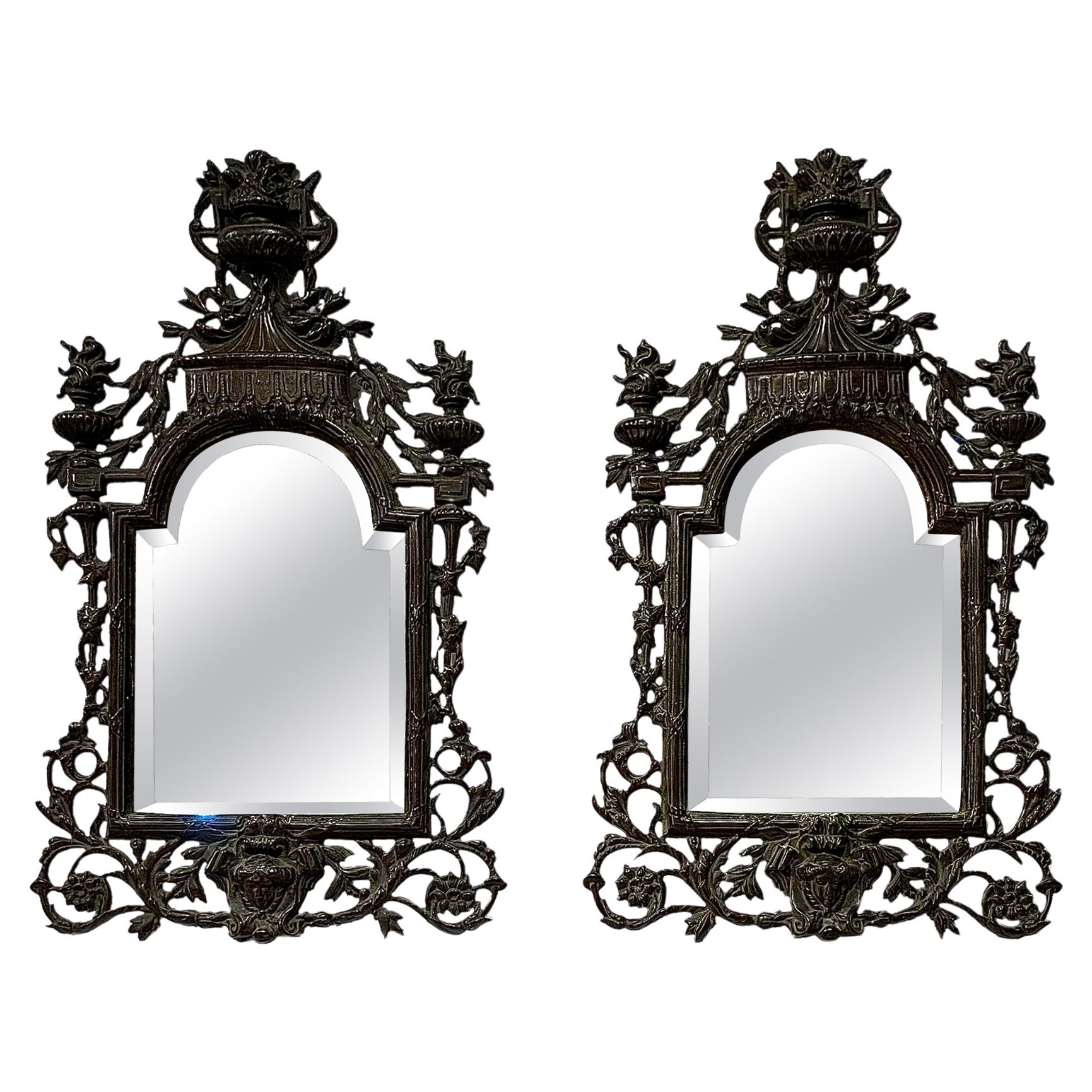 Late 19th Century, Pair of Bronze Mirrors