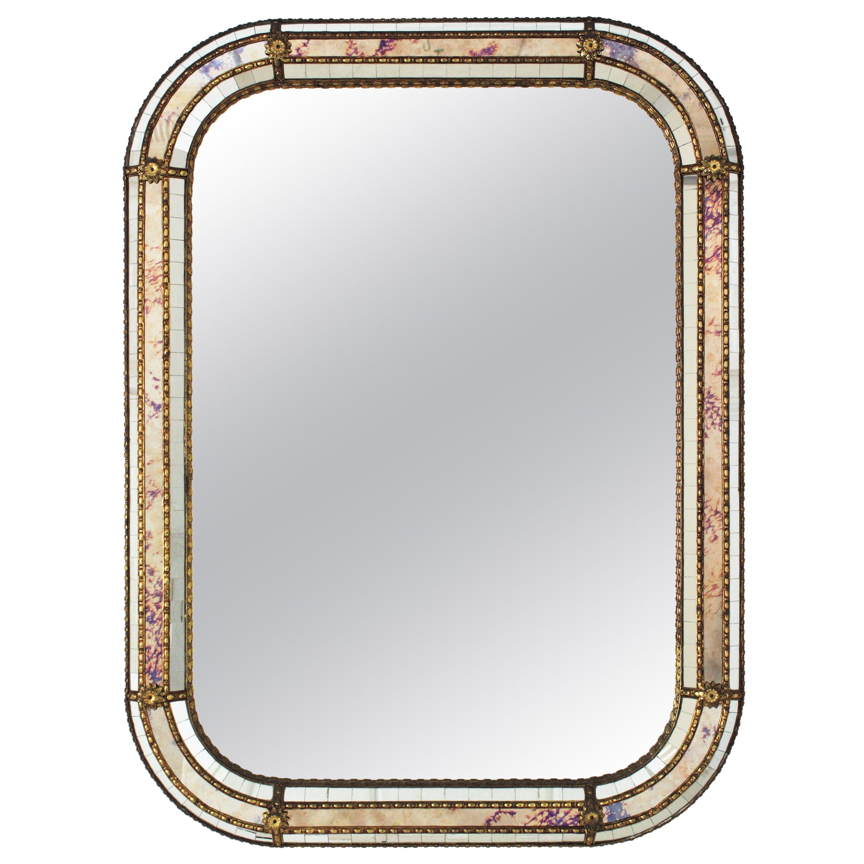 Venetian Style Rectangular Mirror with Brass Details