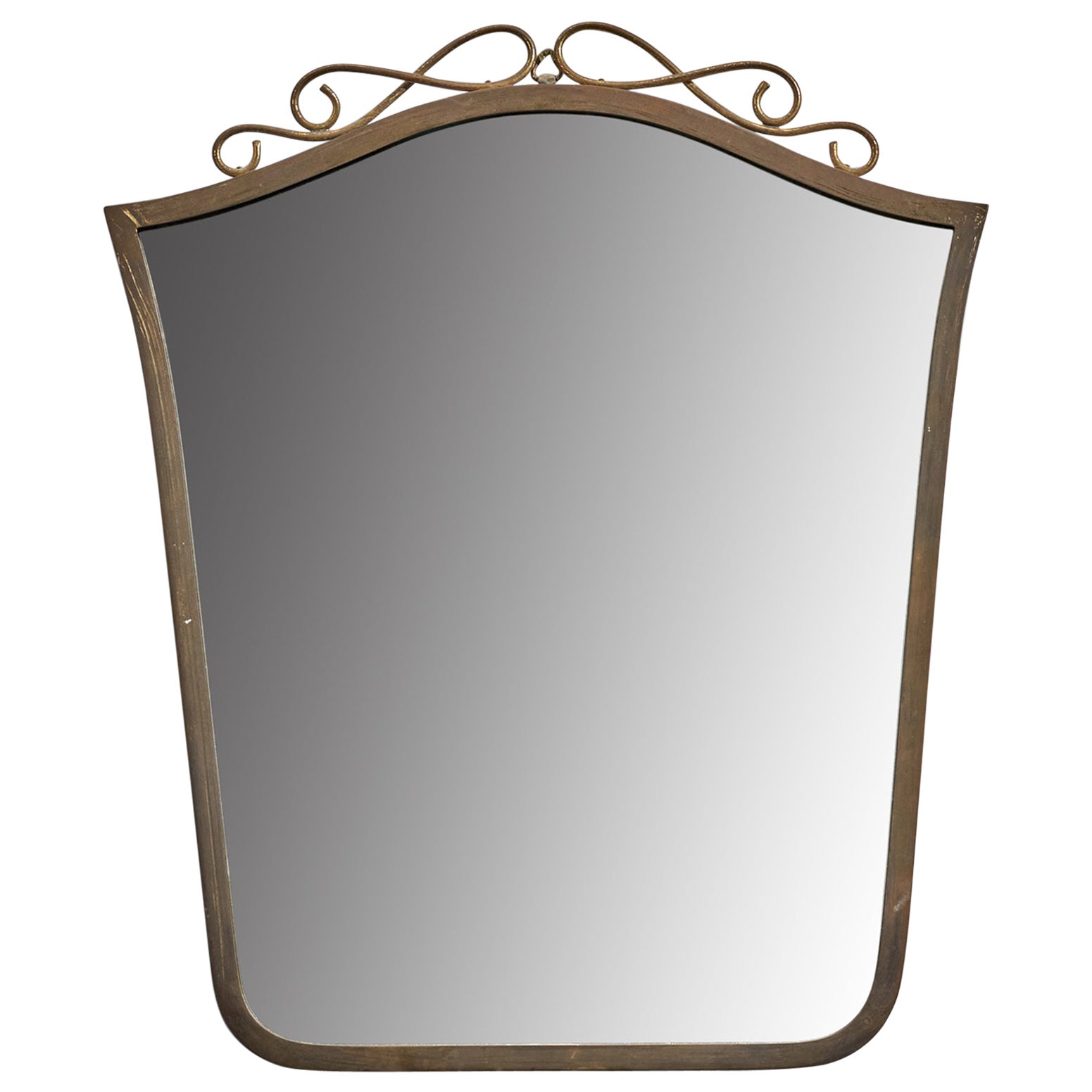 Italian Designer, Wall Mirror, Brass, Mirror Glass, Italy, 1940s