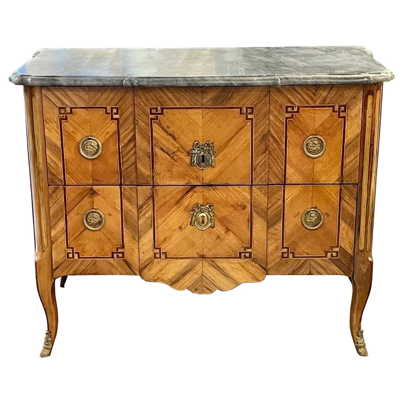 18th Century French Transitional Inlaid Walnut Commode