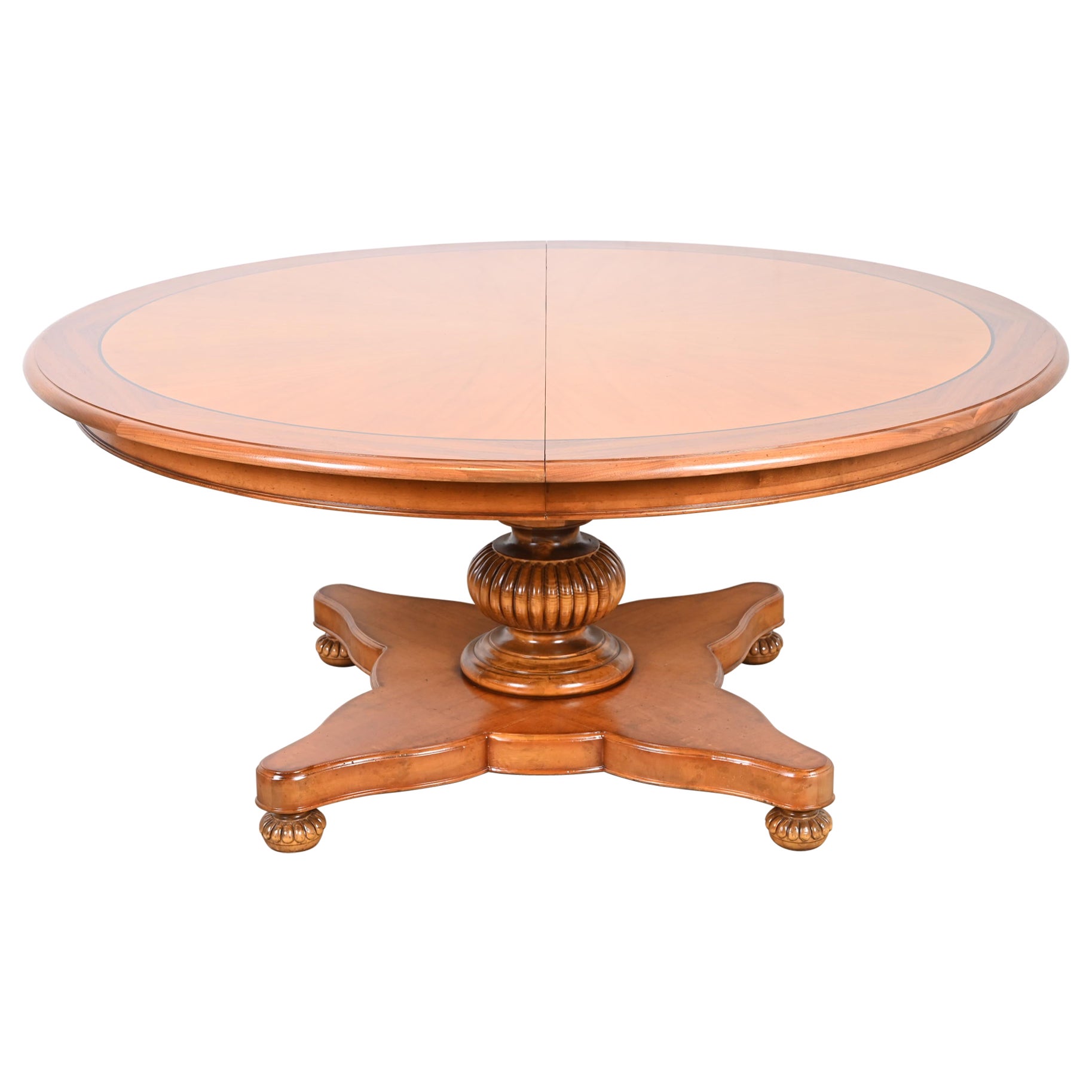 Baker Furniture Italian Provincial Pedestal Extension Dining Table, Refinished For Sale