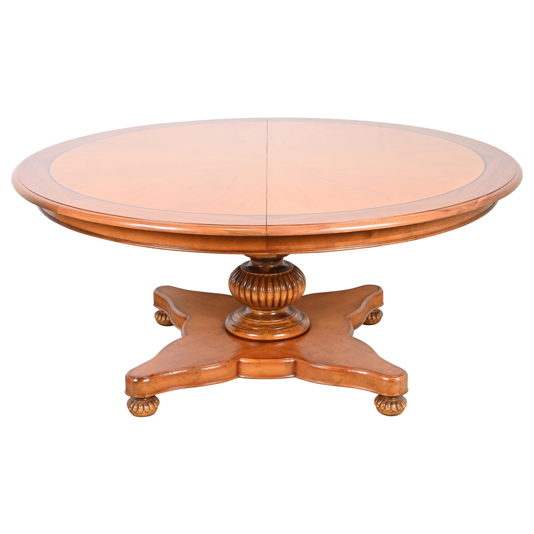 Baker Furniture Italian Provincial Pedestal Extension Dining Table, Refinished