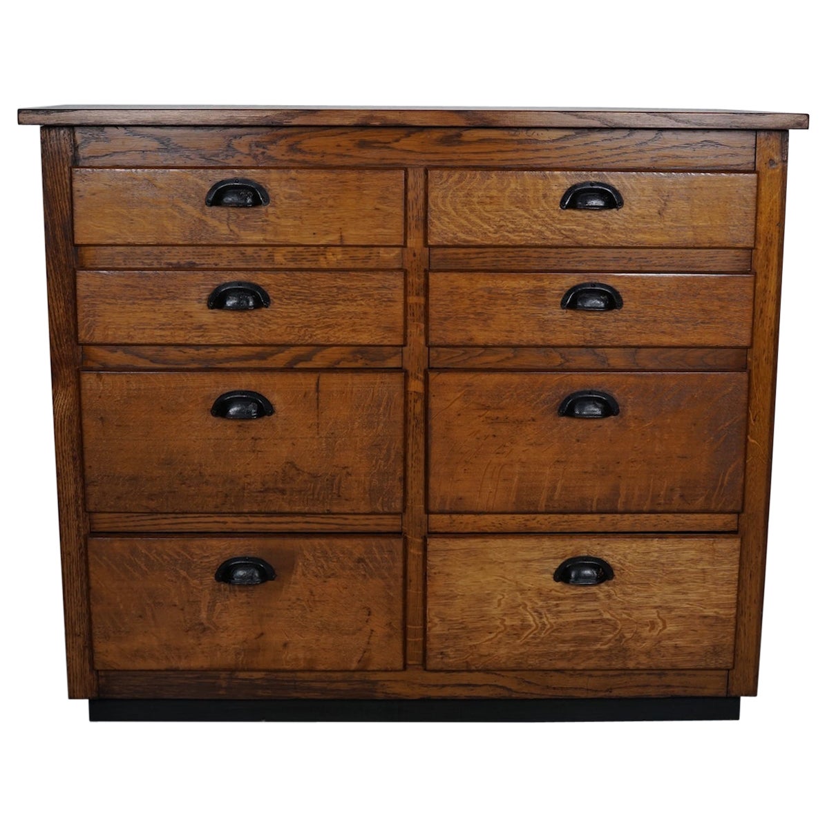 Belgian Industrial Oak Apothecary Cabinet / Bank of Drawers, 1940s For Sale