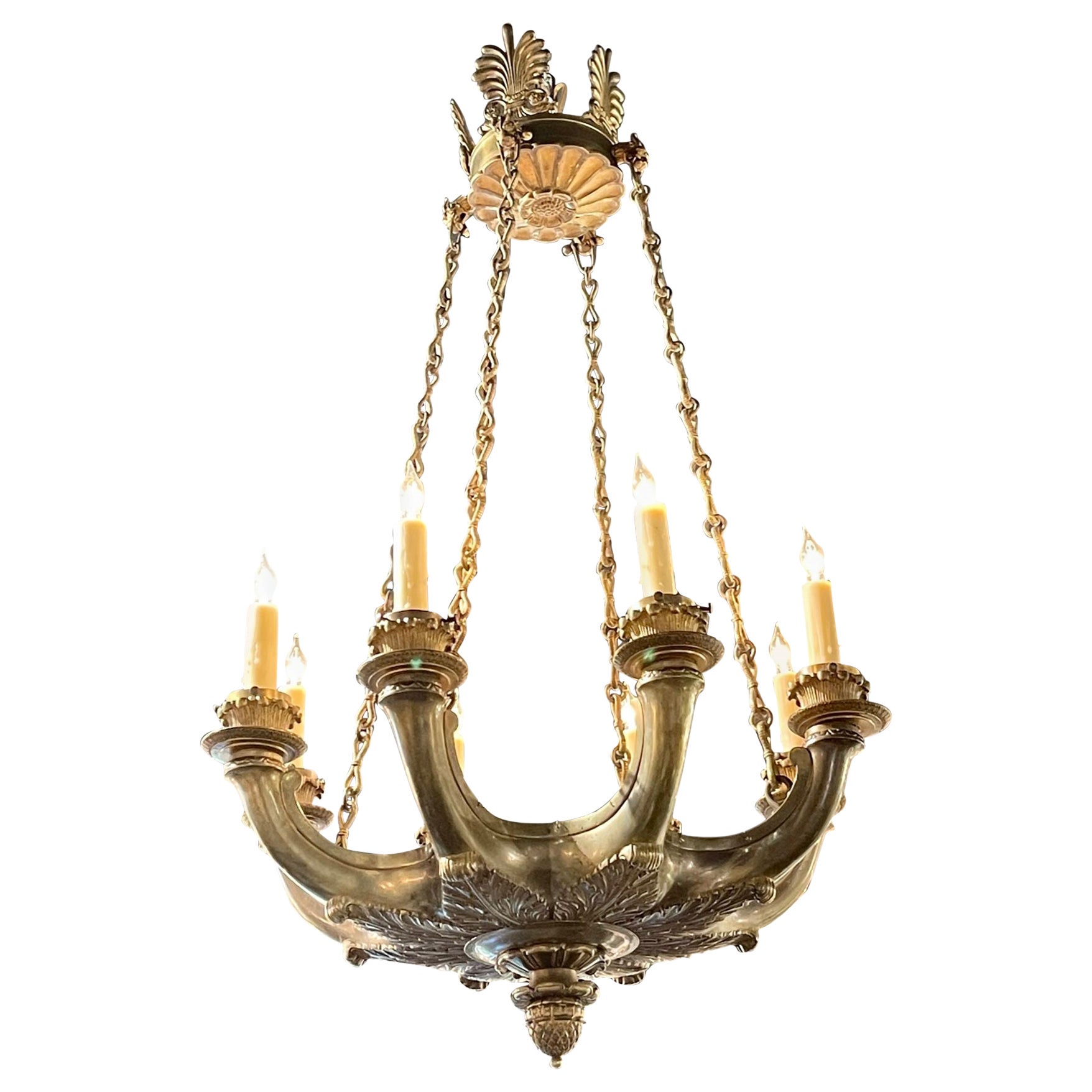 19th Century French Empire Silver and Bronze Chandelier For Sale