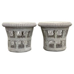 Vintage Wicker Beistelltische mit Tray Tops - ein Paar