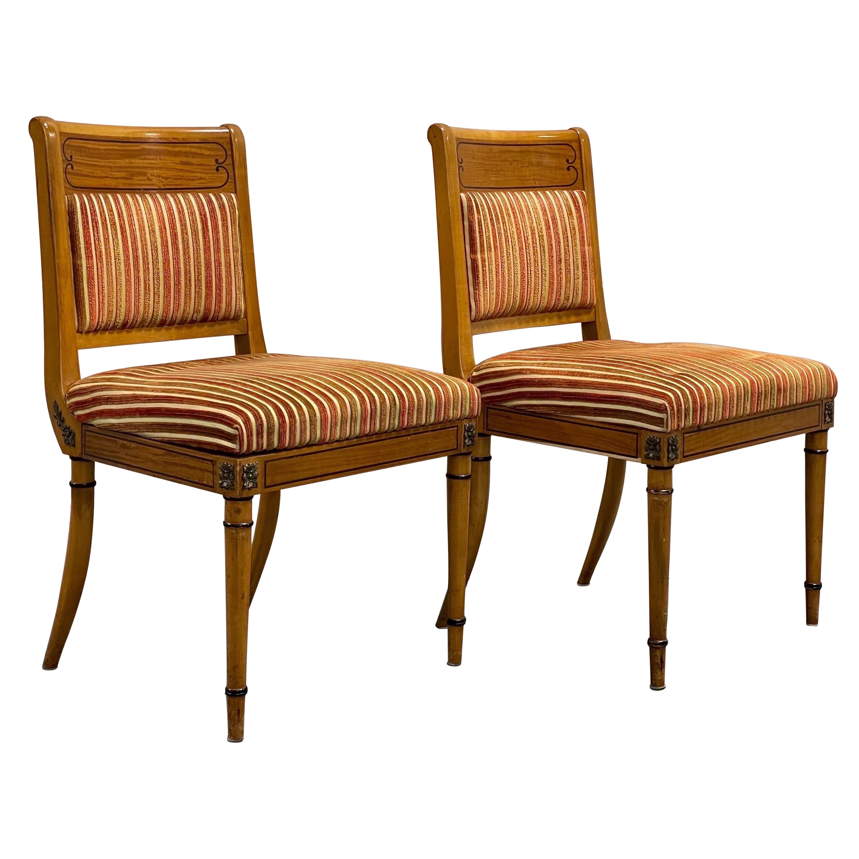 Mid Century Empire Regency Neo-Classical Chairs Biedermeier Style, a Pair For Sale