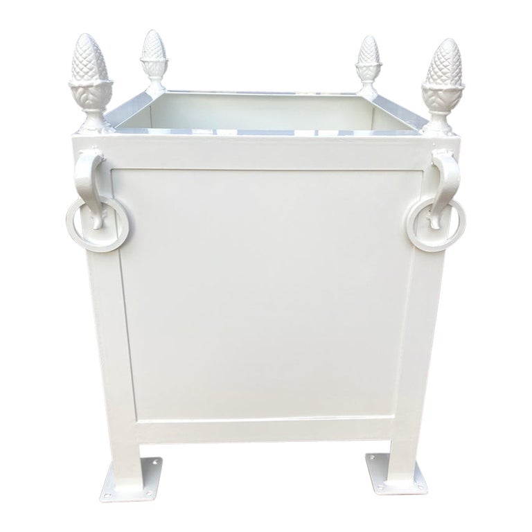 Large French Style Steel and Cast Iron Orangerie Planter Box in Lacquered White For Sale