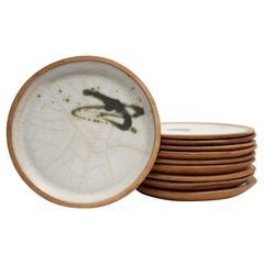 Vintage Series of 10 Sandstone Plates by Madeleine Brault for Poterie De La Colombe