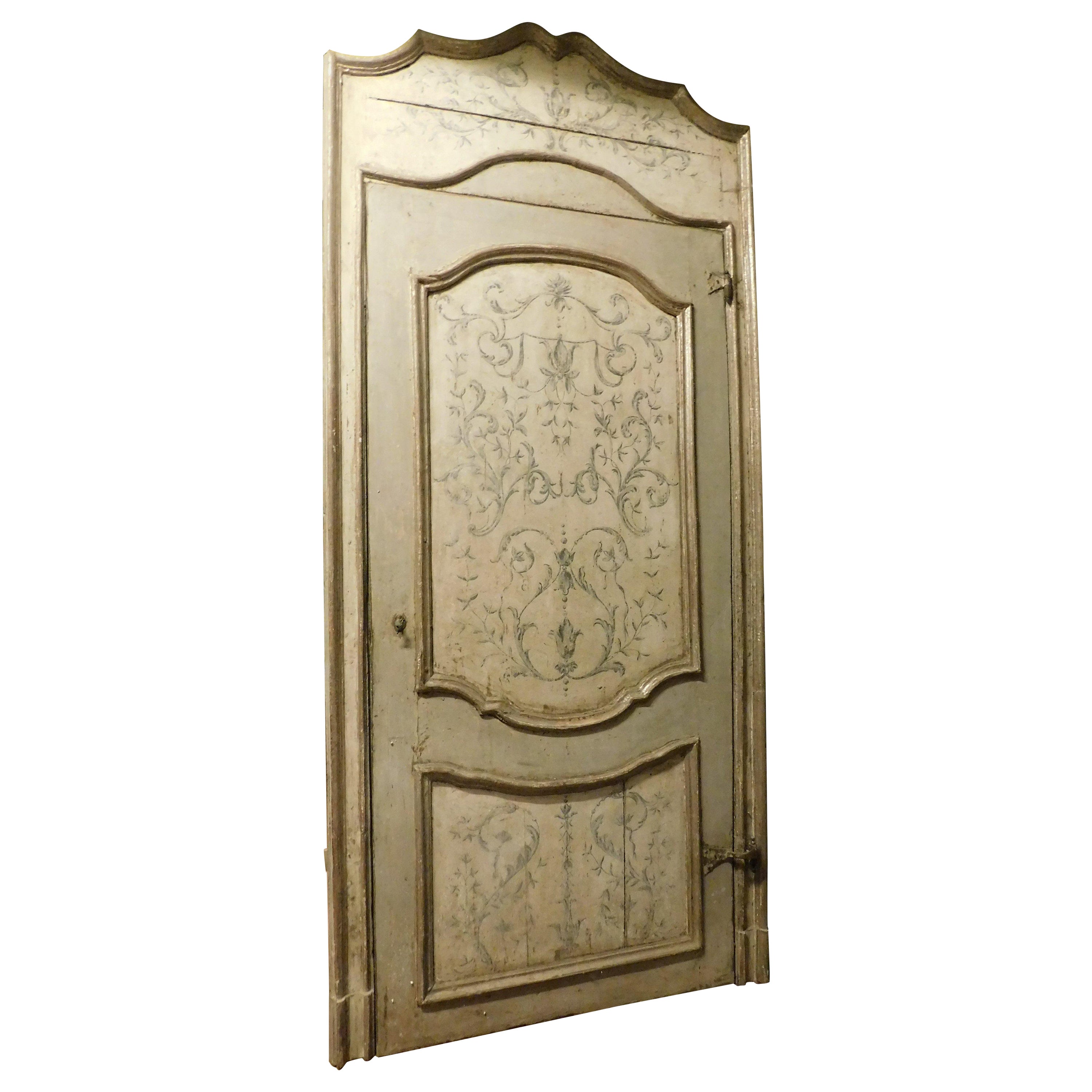 Antuqe Lacquered, Painted, Silvered Door, Complete with Frame, '700 Italy For Sale