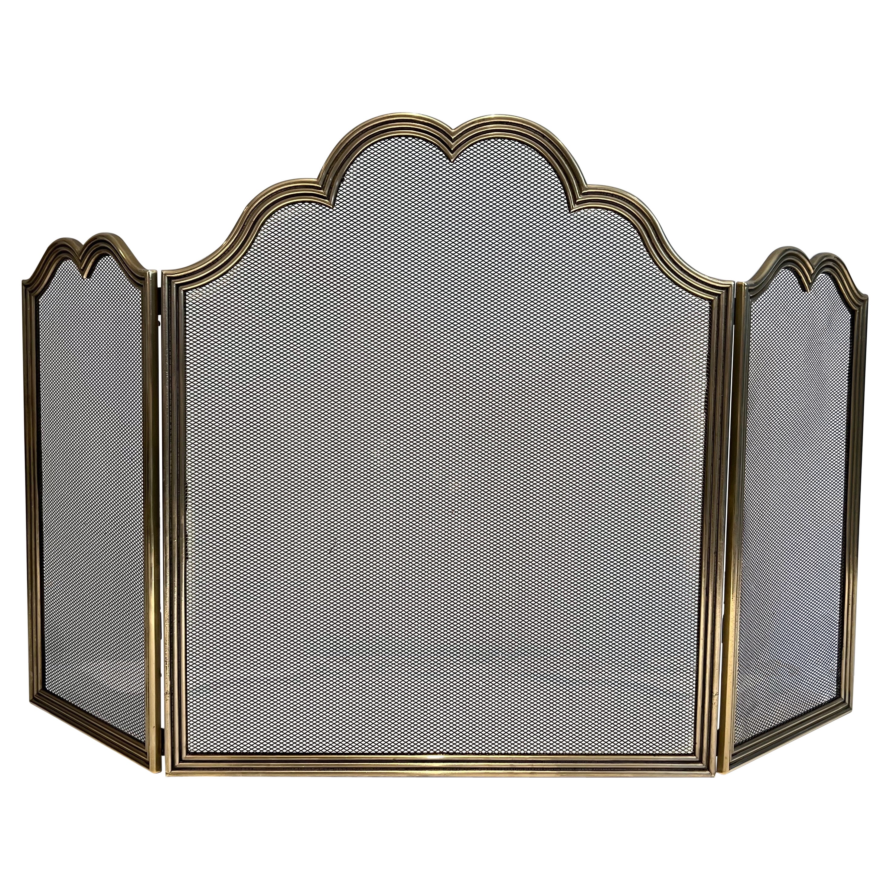 Neoclassical Style Brass and Grilling Fireplace Screen  For Sale