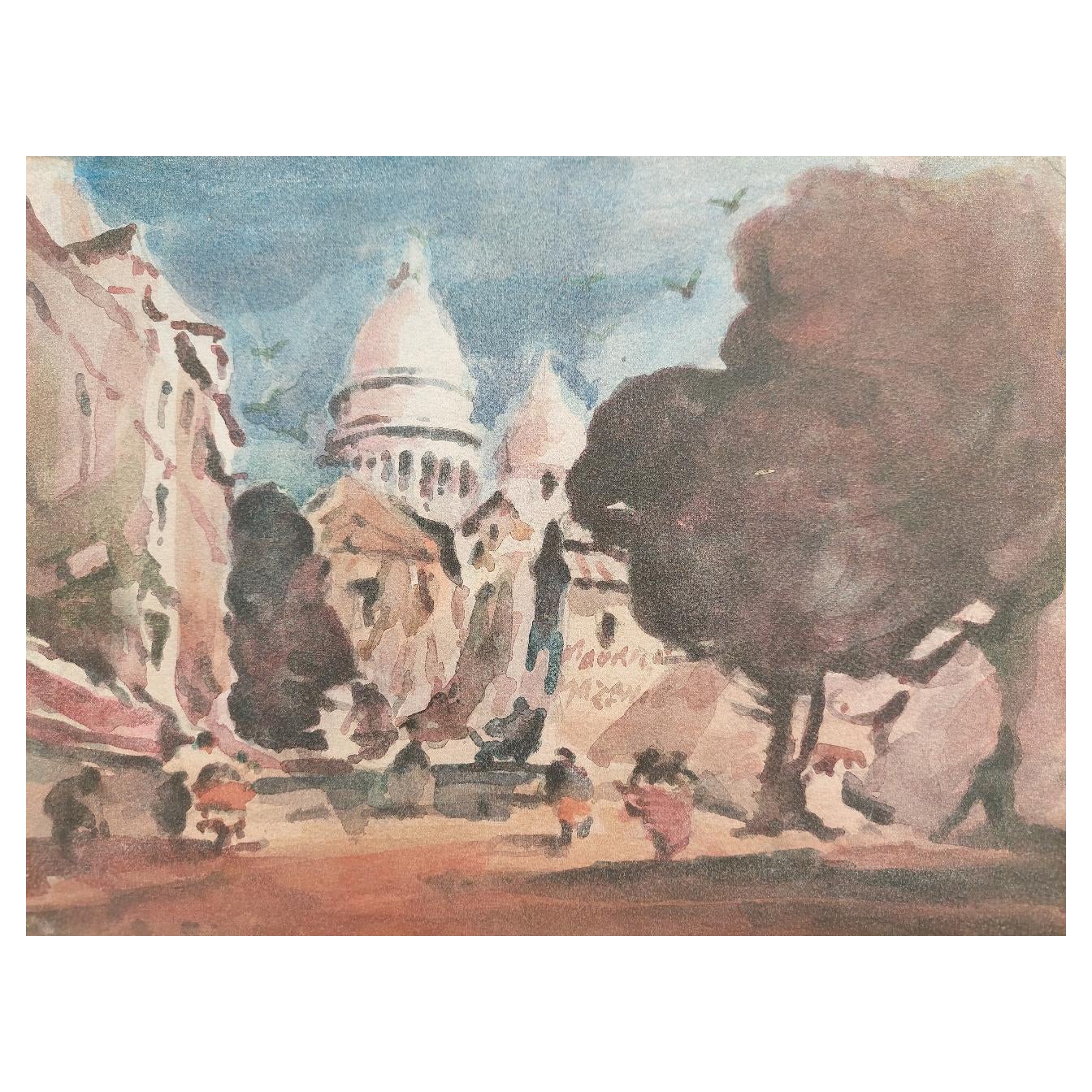 French Modernist Cubist Painting Sacre Coeur in Paris For Sale