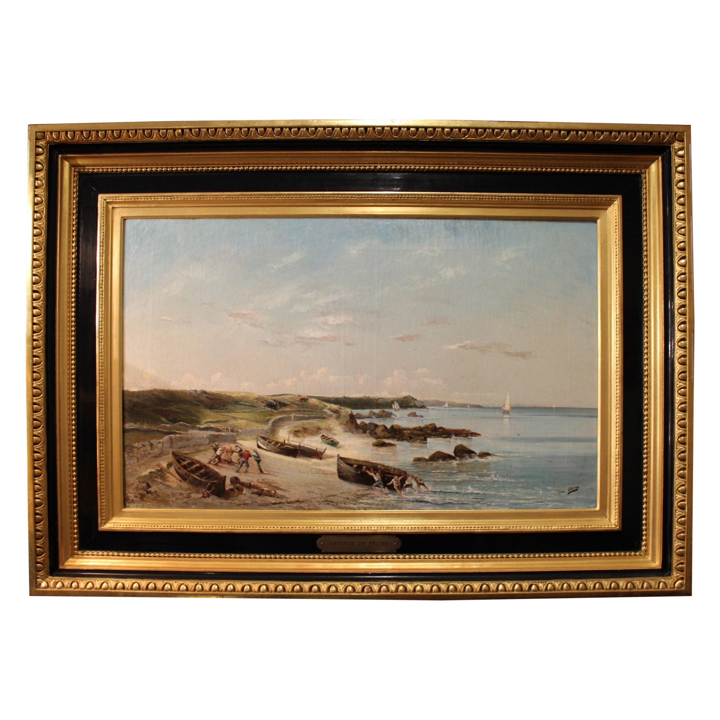 Oil on Canvas "Retour De Pêche", Signed Jules Fleury, France, 20th Century