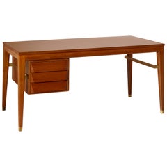 Vintage Gio Ponti Teak and Brass Desk Designed for the BNL Offices, ISA Bergamo, 1950s